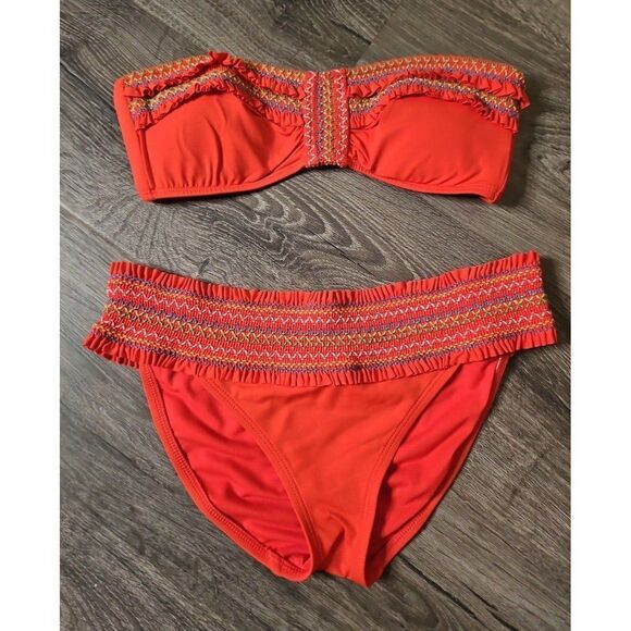 Lucky Brand Stretch Strapless Boho  Bandeau 2-piece Bikini Women's Size Medium - Picture 1 of 6